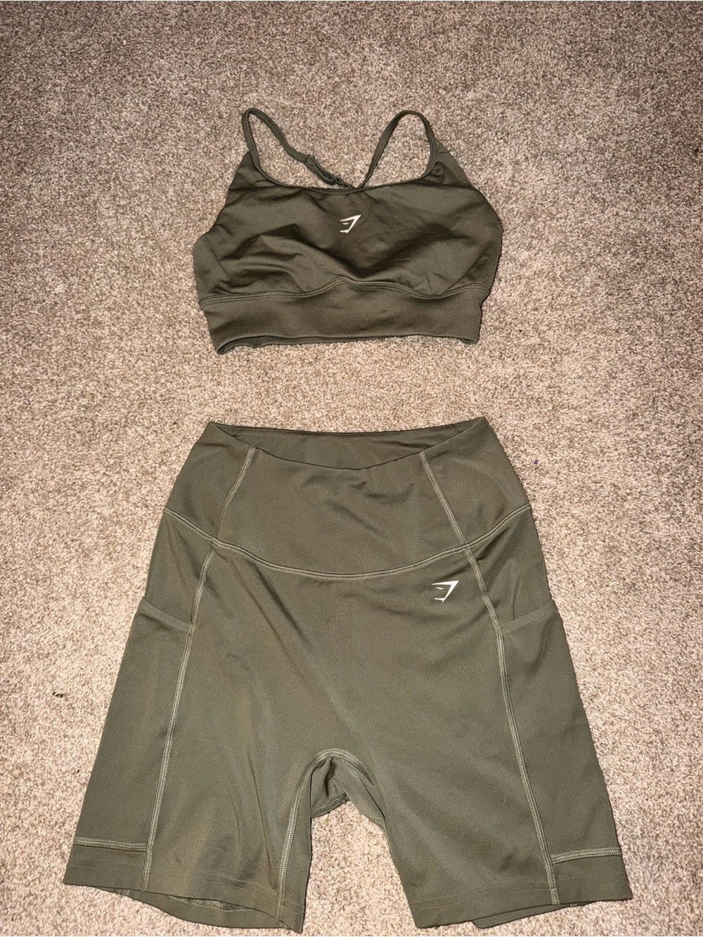 Gymshark Olive Green Seamless Sports Bra & High-Rise Bike Shorts Set